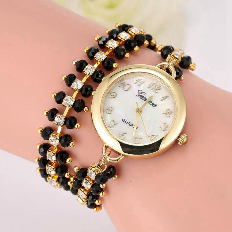 GENVIVIA Women fashion luxury Watches Rhinestone Bracelet watches women watch Analog Quartz Gold Wrist Watch