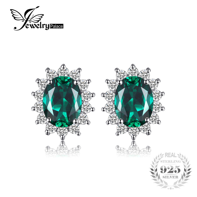 Jewelrypalace Princess Diana William Kate Middleton's 1.1ct Created Emerald Stud Earrings 925 Sterling Silver Gift