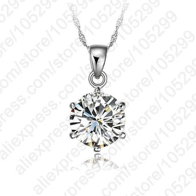 JEXXI Classic 6 Claw Cubic Zircon Pendant 925 Sterling Silver Necklace for Women Engagement & Wedding Jewelry