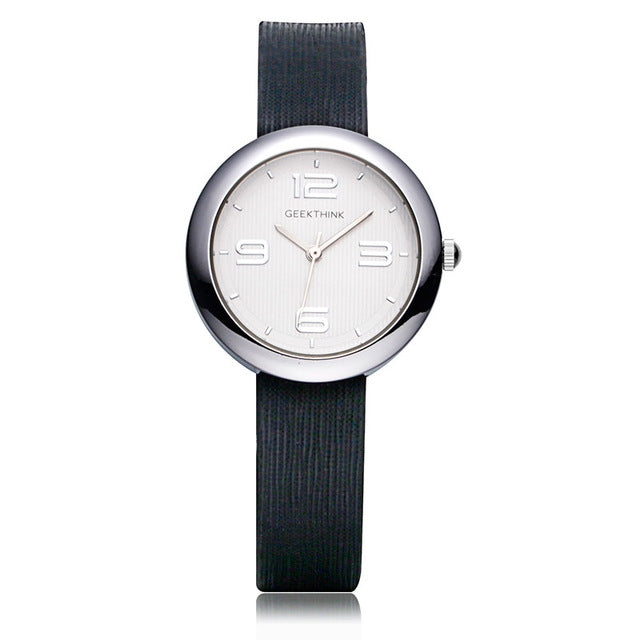 GEEKTHINK One-Piece Quartz Watches Women Brand Ladies Simple Casual Leather strap Wristwatch Gold Girl Clock Female & Gift Box