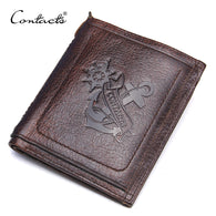 CONTACT'S Brand Wallet Casual Anchor Printed Design Genuine Leather Men Wallets With Card Holder and Coin Pocket For Male