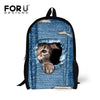FORUDESIGNS Children School Bags for Teenage Girls Cute Denim Cat Dog Schoolbags Kids Bookbag 3D Cartoon Animal Backpack Mochila