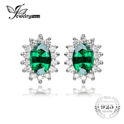 JewelryPalace Oval 2.5ct Created Emerald Stud Earring 925 Sterling Silver Earring For Women Princess Diana Wedding Fine Jewelry
