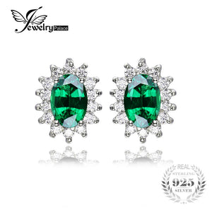 JewelryPalace Oval 2.5ct Created Emerald Stud Earring 925 Sterling Silver Earring For Women Princess Diana Wedding Fine Jewelry