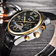 Fashion Luxury Brand BINSSAW leather Tourbillon Watch Automatic Men Wristwatch Men Mechanical steel Watches-isodeals