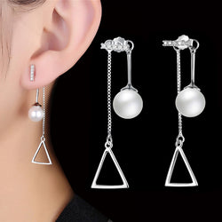 GAGAFEEL 100% 925 Sterling Silver Long Chain Drop Earrings For Women High Quality Pearl Triangle Earring eardrop High Quality