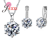 JEXXI Fashion Luxury CZ Jewelry Sets 925 Sterling Silver Earring+Pendant Necklace Set Women Anniversary Gifts