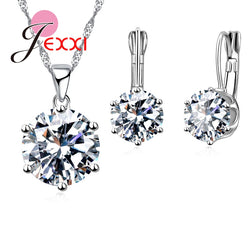 JEXXI Fashion Luxury CZ Jewelry Sets 925 Sterling Silver Earring+Pendant Necklace Set Women Anniversary Gifts