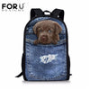FORUDESIGNS Children School Bags for Teenage Girls Cute Denim Cat Dog Schoolbags Kids Bookbag 3D Cartoon Animal Backpack Mochila