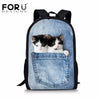 FORUDESIGNS Children School Bags for Teenage Girls Cute Denim Cat Dog Schoolbags Kids Bookbag 3D Cartoon Animal Backpack Mochila