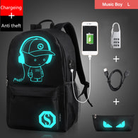 Fashion Noctilucent Cartoon Men's Backpack Teenagers School Night Lighting Bags with free USB+Pen Bag+Antitheft Lock Backpack