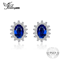 JewelryPalace 1.5ct Oval Blue Sapphire Earrings Stud 925 Sterling Silver Fashion Princess Diana Engagement Wedding Accessories