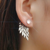 ES101 Women's Angel Wings Stud Earrings Inlaid Crystal Alloy Ear Jewelry Party Earring Gothic Feather Brincos Fashion 2017