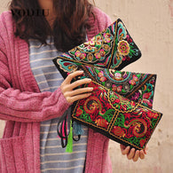 Women Bag Handbags Summer Cotton Clutch Embroidered Purse Phone Coin Tassel Small Floral Female Bolsa Casual Wallet Vintage Sale