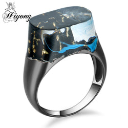 Beautiful mountain view Blue smoke Eco Resin Ring Black Gun Color High Quality Polished-isodeals
